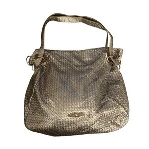 Metallic Woven Hobo Shoulder Bag Mettalic Hardware Slouchy Large Tote Purse